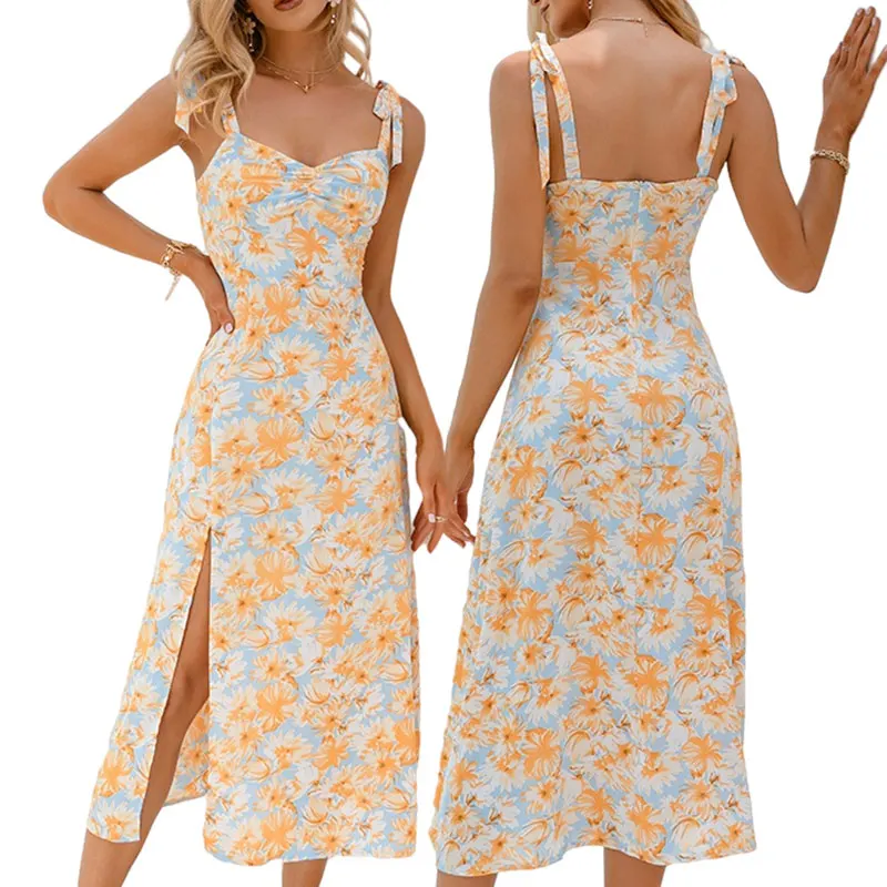 2022 Summer New Design Women Digital Floral Print Dress Floral Boho Casual Skirt Dress