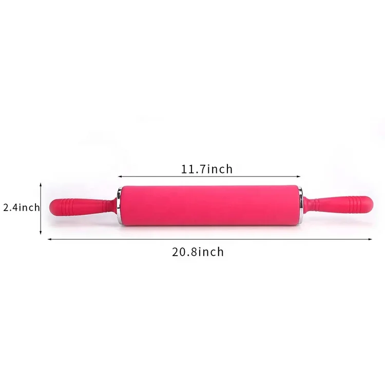 Household Kitchen Durable Silicone Rubber Dough Rolling Pin With Handle