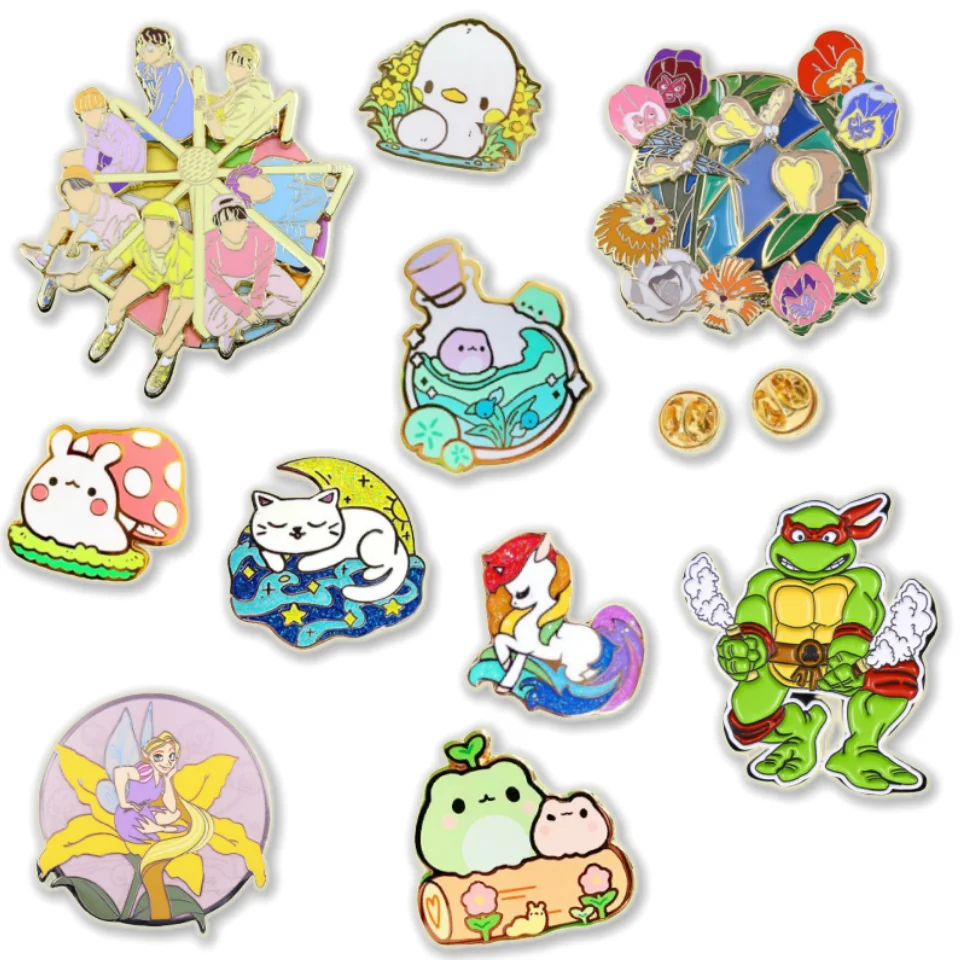 Custom Enamel Pin Soft Enamel Pin Cartoon With Glitter Metal Badge Logo Maker UV Print Cute Anime Hard Enamel Lapel Pin