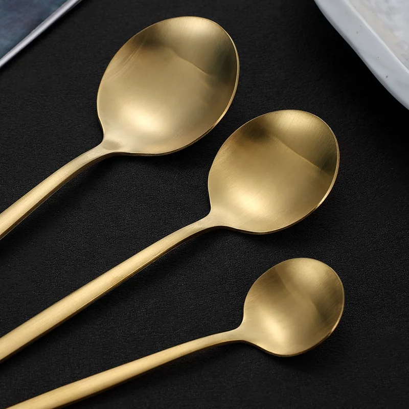 Matte Portuguese cutlery set gold high value hotel restaurant steak stainless steel cutlery spoon