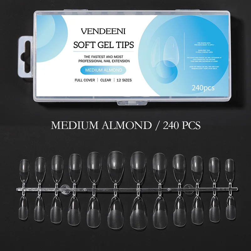 Натуральные гелевые накладные ногти VDN полное покрытие средний гроб частная этикетка логотип