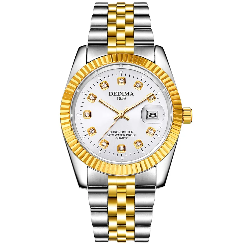 Advanced trendy diamond inlaid luminous decoration calendar couple quartz watch business style