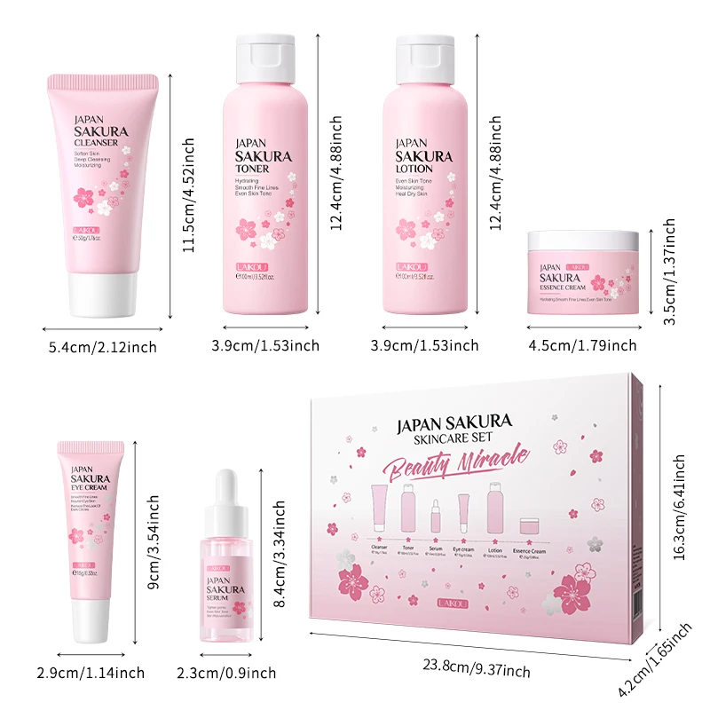 Laikou japan sakura facial products hydrating anti-aging brightening repairing cream professionals skin care set 6pcs