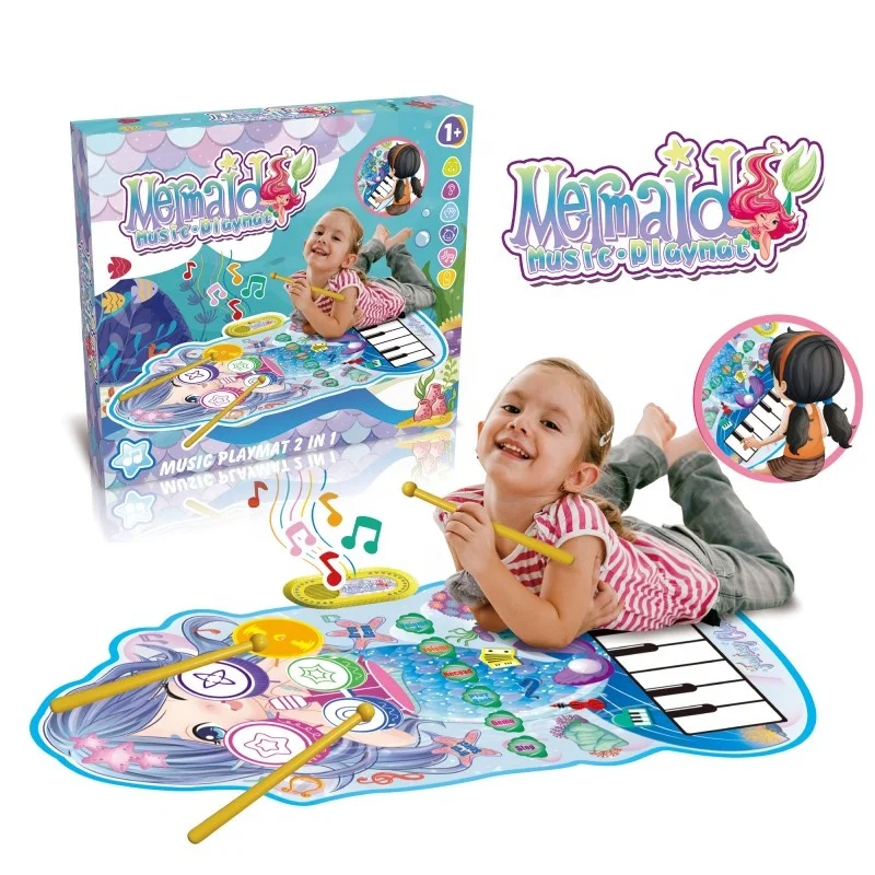Musical Toys Child Floor Piano Keyboard Dancing Mat Carpet 2 IN 1 Mermaid Blanket Touch Drum Playmat Early Education Toys