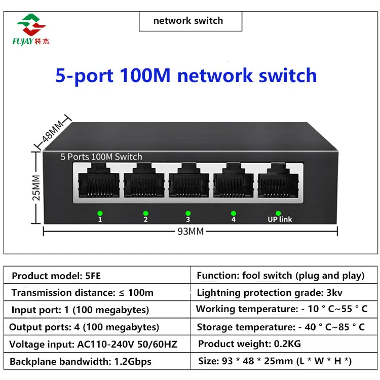 Factory direct supply Fast Unmanaged 5-port 10/100m Ethernet Hub Mini Network Switch