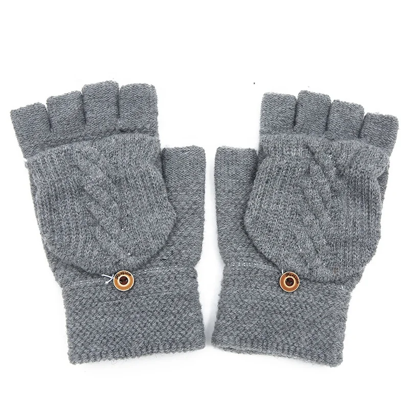 Мужская зимняя теплая пряжа с варежкой вязаная конвертируемая перчатка без пальцев