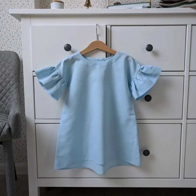 Wholesale short sleeve girls boutique clothing kids baby clothes girl linen dress
