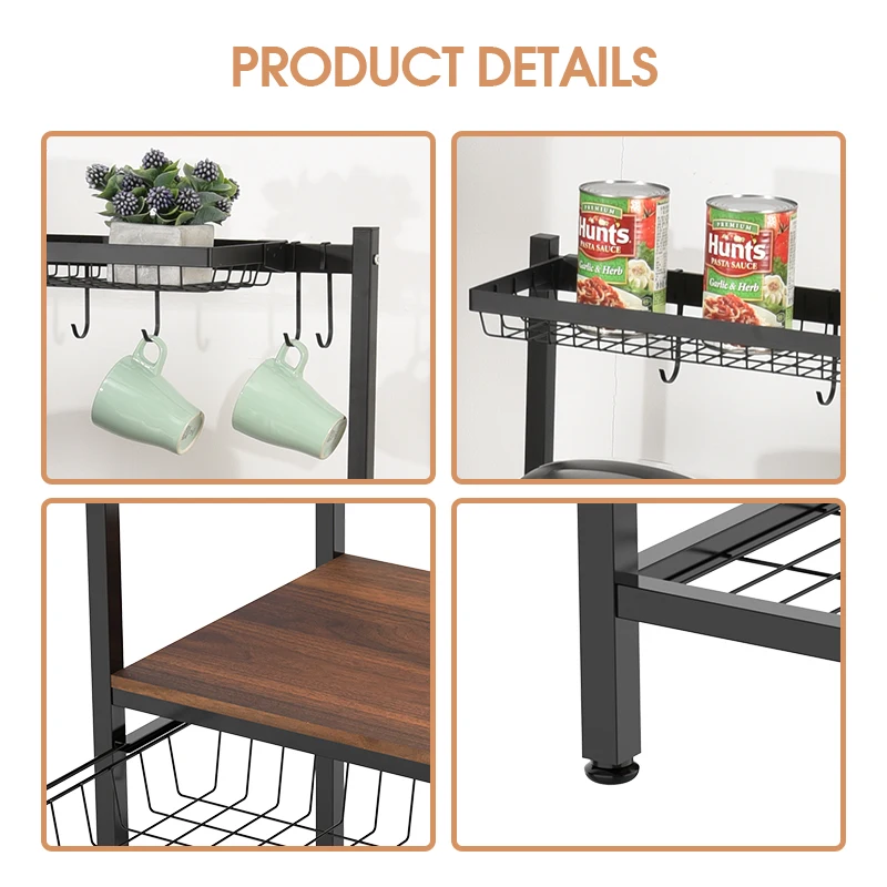 WIREKING New Bakers Rack Kitchen Island Standing Shelf Microwave Oven Rack Organizer Table