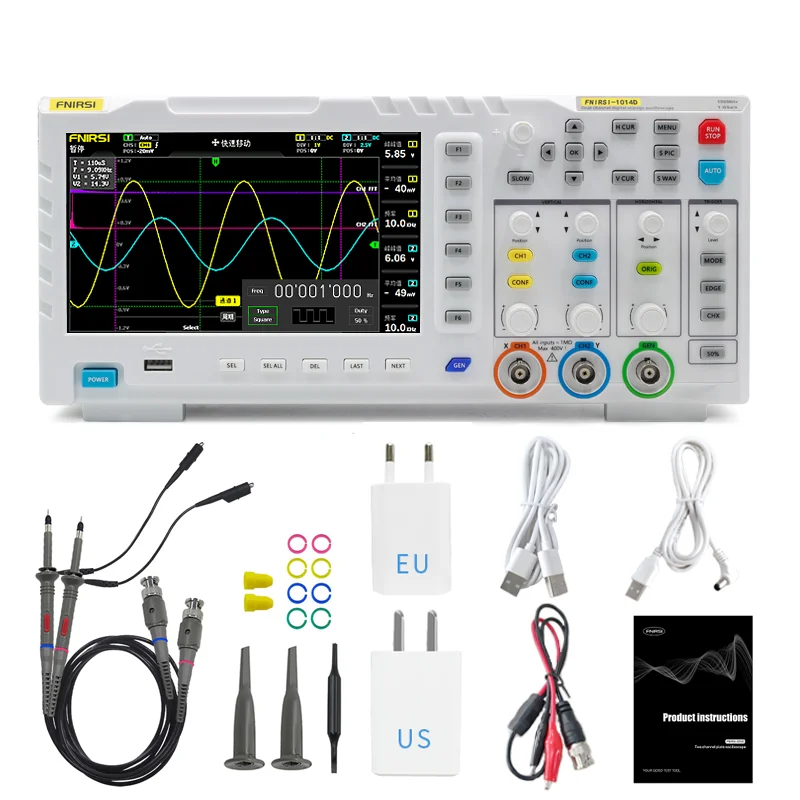 FNIRSI-1014D 100MHz Digital Oscilloscope 2 In 1 Dual Channel Input Signal Generator 100MHz* 2 Ana-log 1GSa/s Sampling Rate