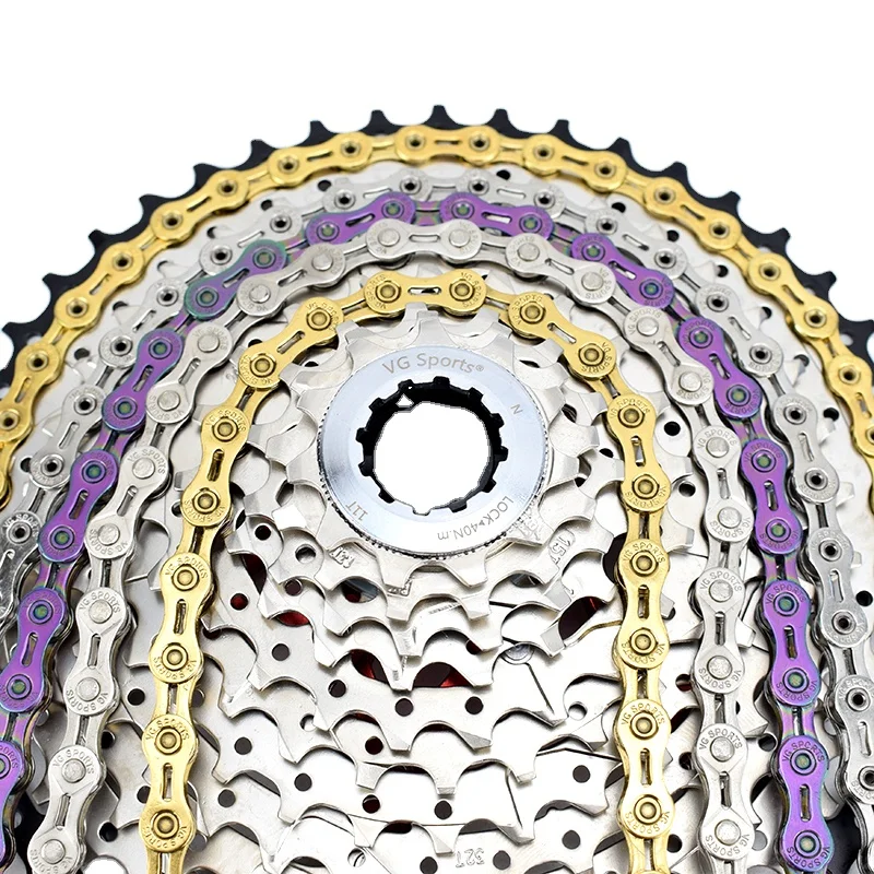 VG Sports 9 10 11 Speed Cycling Chain Bicycle Chain Half Hollow  Coating Ti Gold MTB Road Bike Chains 116L