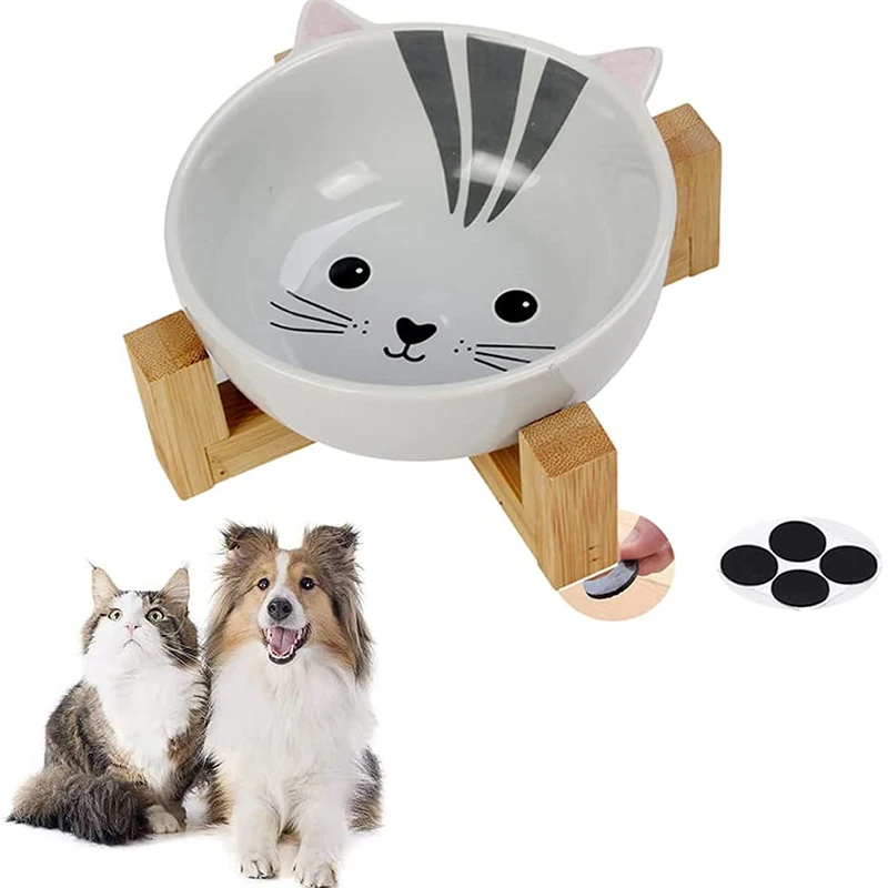 Wholesale custom matted elevated dog bowl non slip ceramic pet bowl with wooden stand