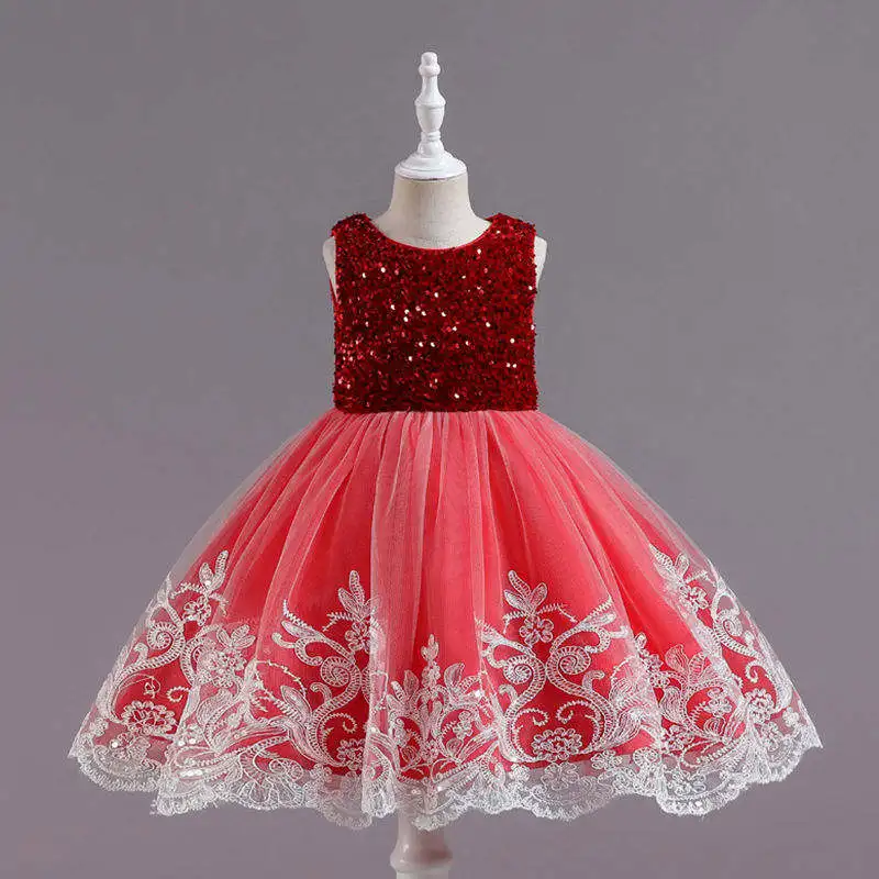 Formal Flower Girl Dress Blue Children Summer Casual Ball Gown Starry Sky Rose Pattern Design Sleeveless Princess Party Chiffon