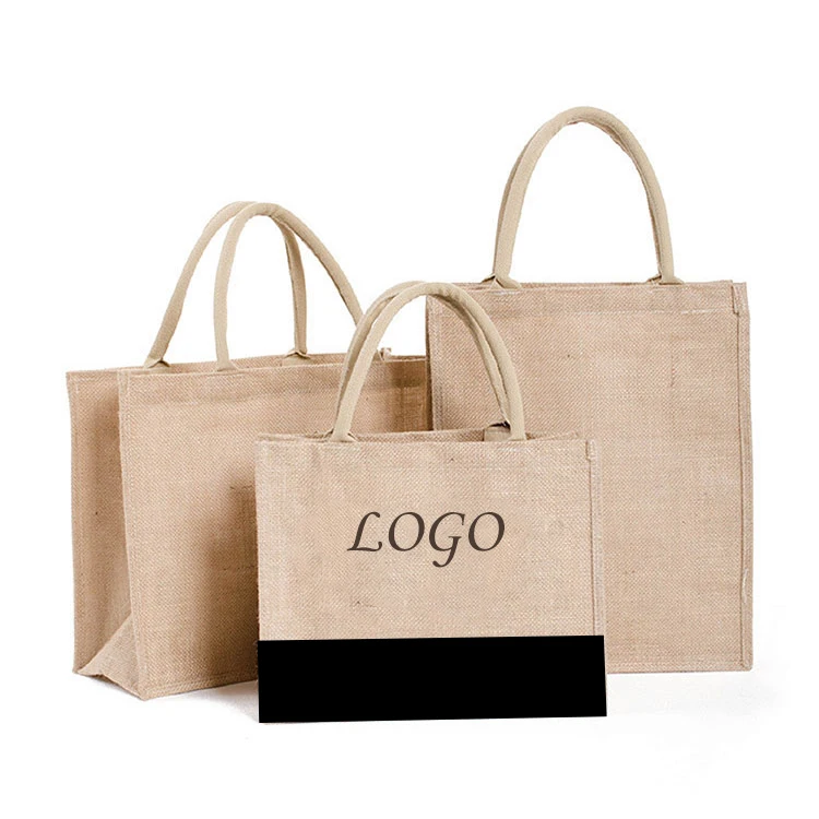 Personalized Gift Bags Reusable Burlap Handbag Jute Tote Bag Jute Shopping Bag with Custom Logo Printed