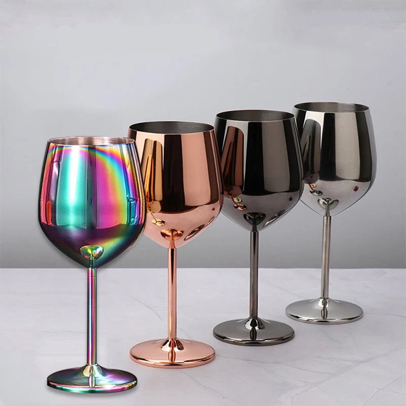 500ml 304 Stainless Steel Single Layer Goblet Red Wine Glass Colorful Large Capacity Drum Shaped Drop Resistant Wine Glass