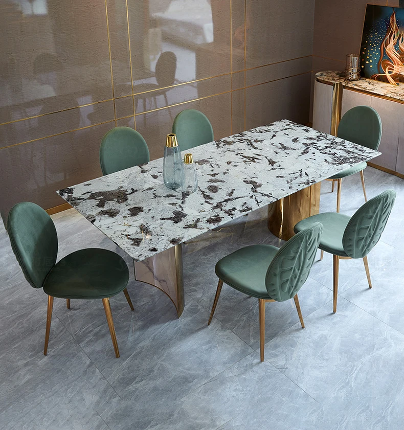 Luxury italy stainless steel dining table designs and dining table with chairs