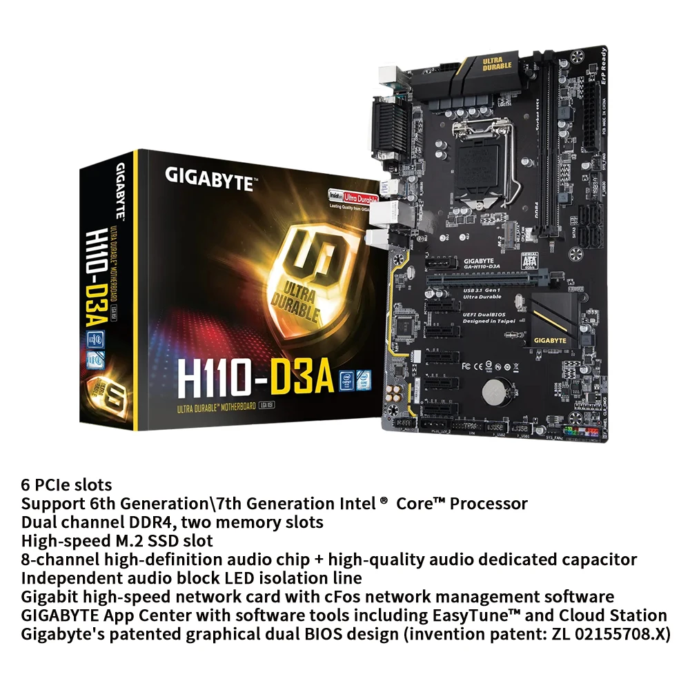 Новый GA-H110-D3A 6gpu 12gpu DDR4 LGA1151 H110-D3A TB250-BTC PR игровой Шахтер материнская