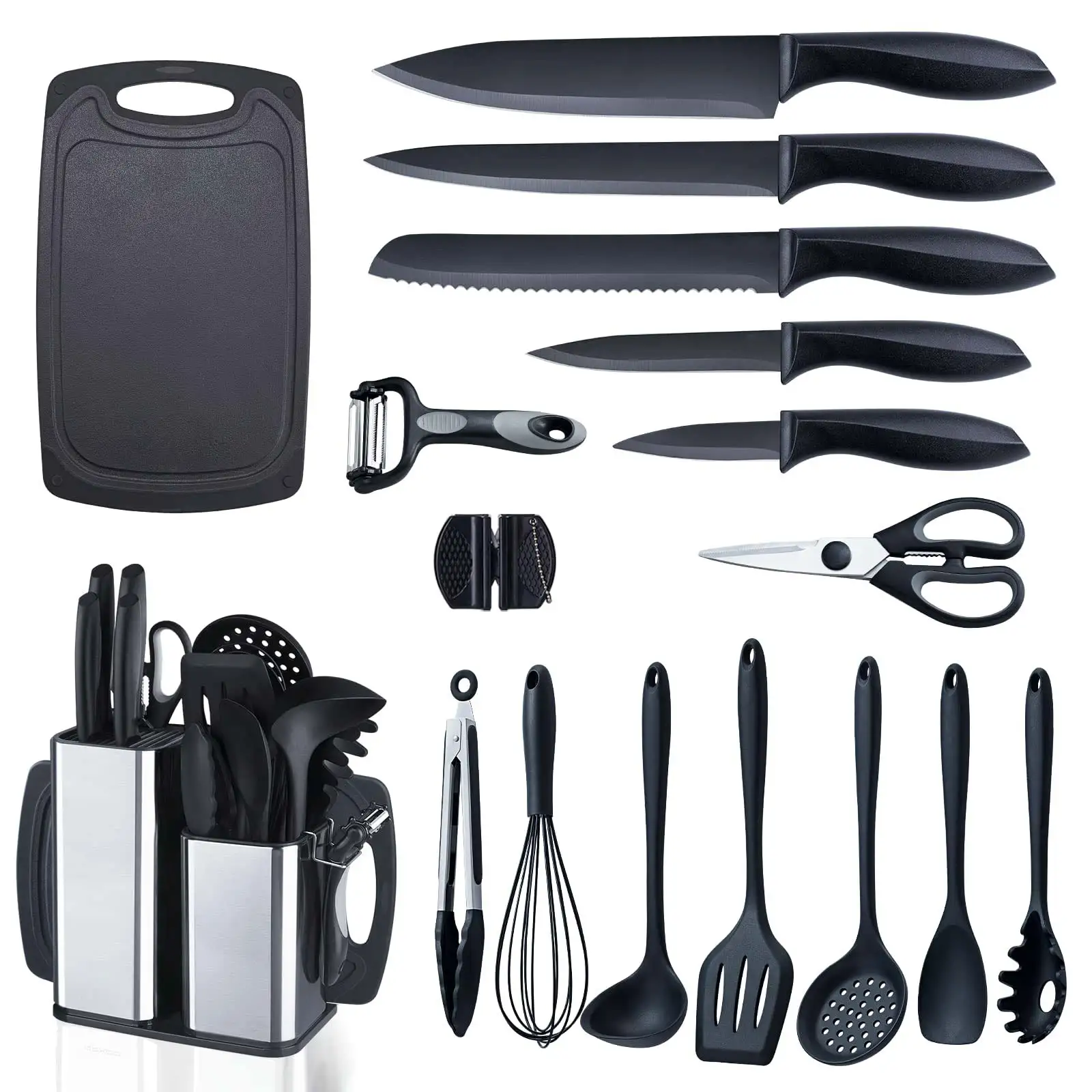 18 PCS high quality kitchen utensil set knife set Non-stick Coating Knife Set with knife holder