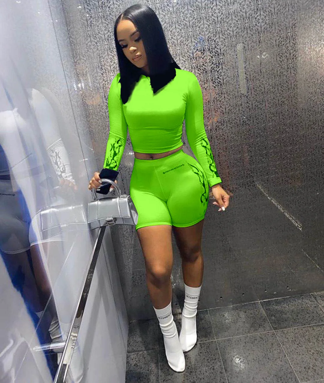 
2021 womens spring clothing crop top T shirt with shorts two piece outfits two piece short set 