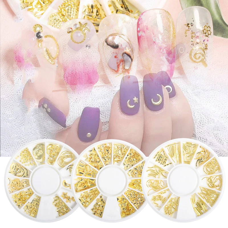 Free sample Mixed Nail Art Gold Metal Rivet Studs 3D DIY Charm Decoration Accessories Jewelry Glitter metal nail art decoration