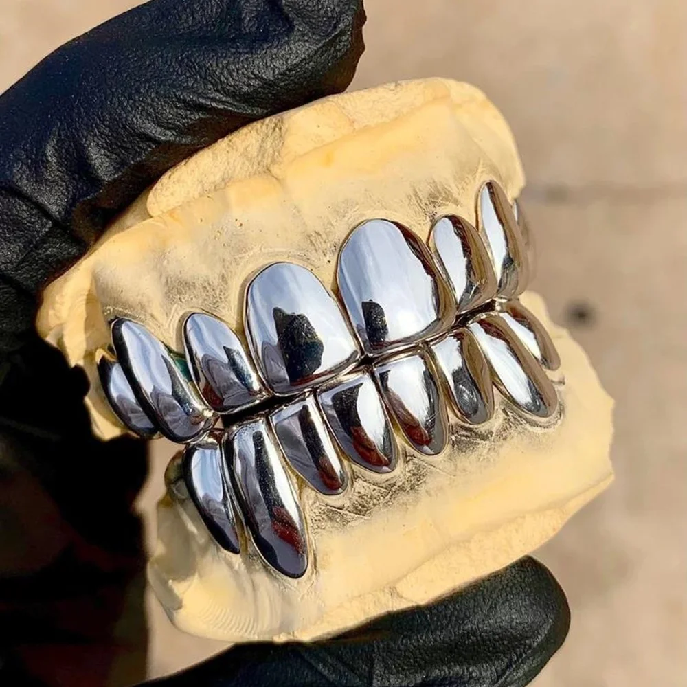Custom Real 925 Sterling Silver Deep Cut Teeth Grillz Hip Hop Silver Grillz For Teeth