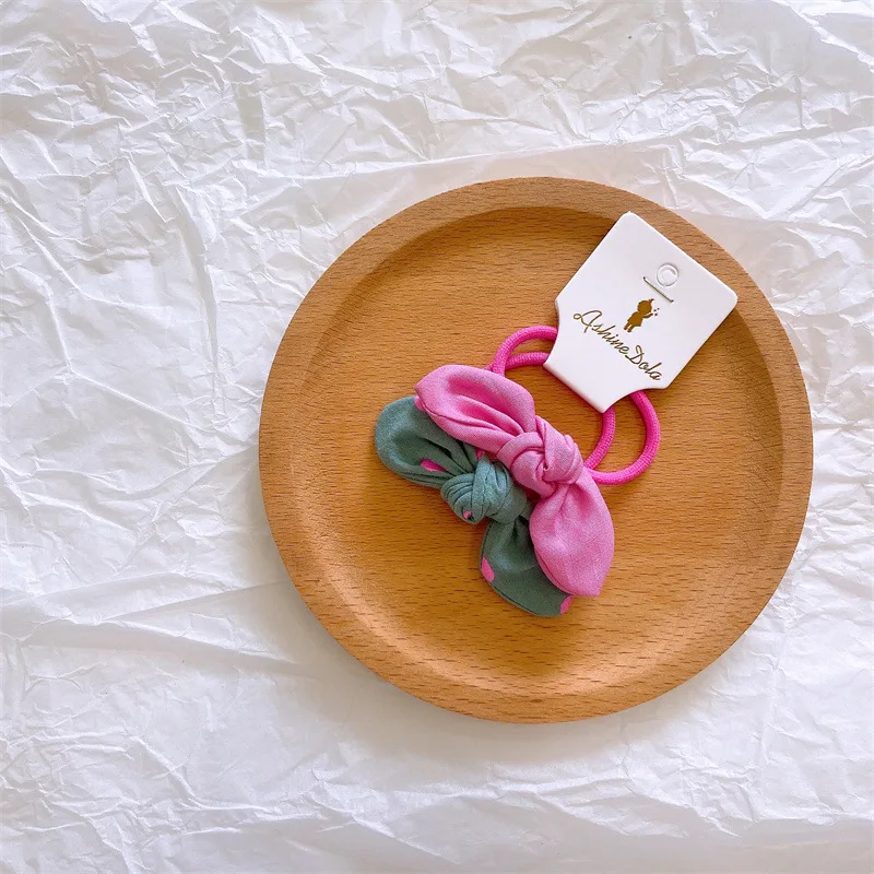 2022 Korean Trend Kids Hair Tie Set New Style Colorful Dot Hair Elastics Non Slip Little Girl baby bow hair ties