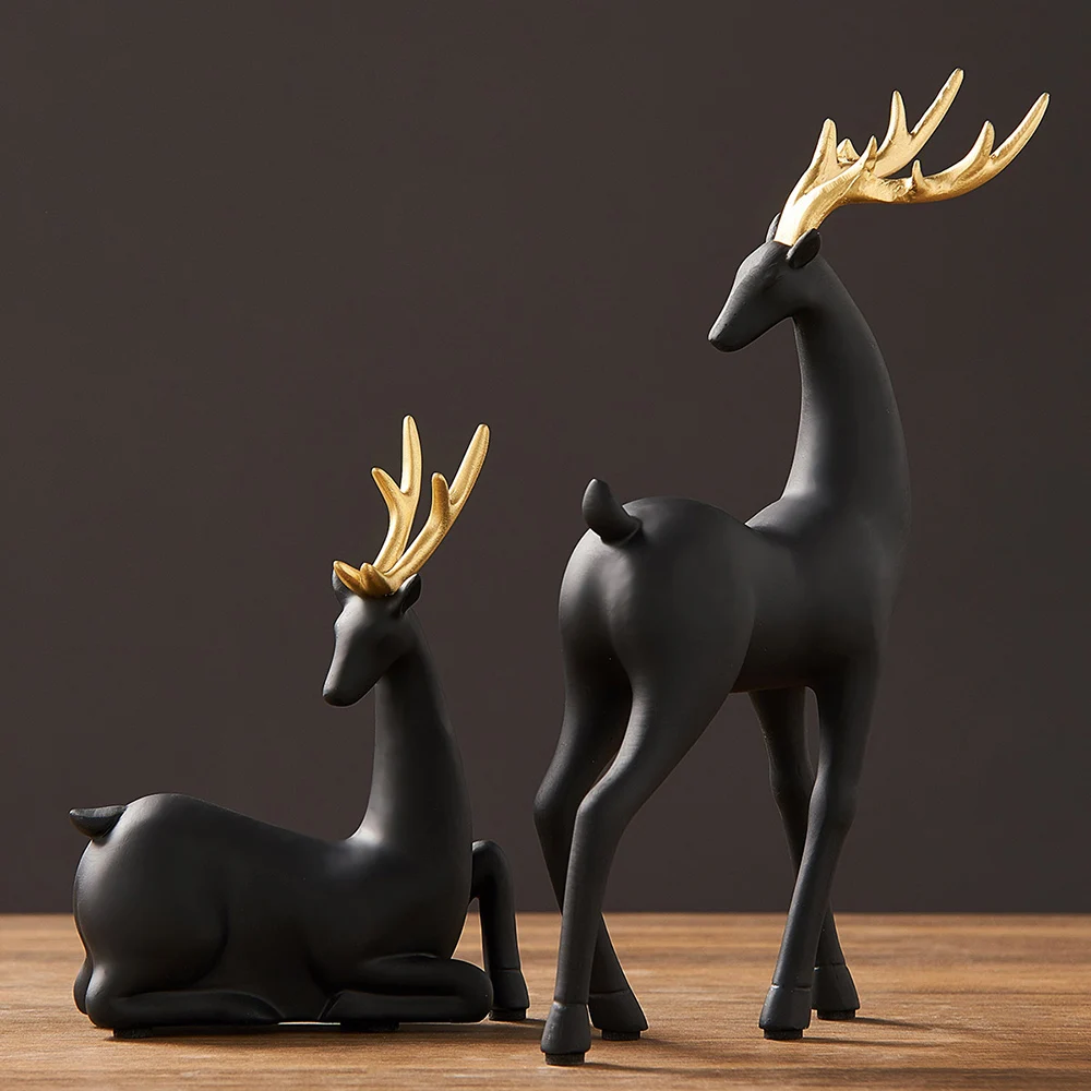 Nordic Sculpture Golden Deer Animal Modeling Resin Statue Home Elk figurines Living Room Desktop Art Decor Crafts Gifts