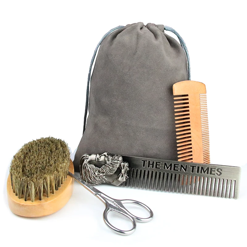 Barber Shop Hairdressing Tool Wooden Beard Brush and Comb Set