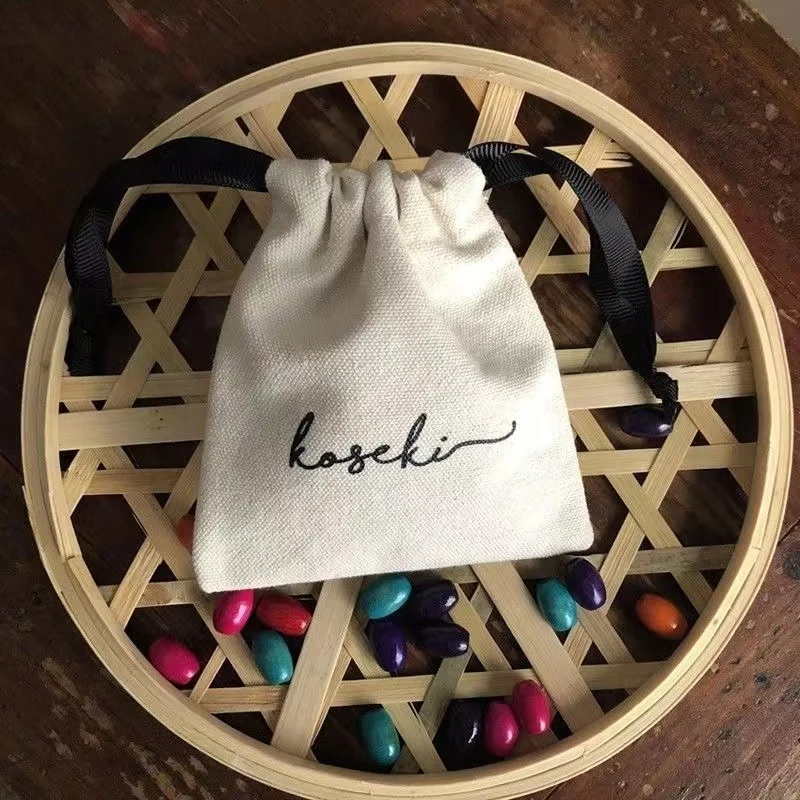 huahao Custom Logo Dust Bag White Cotton Canvas Mini Muslin Drawstring Bag Small Gift Jewelry Pouch