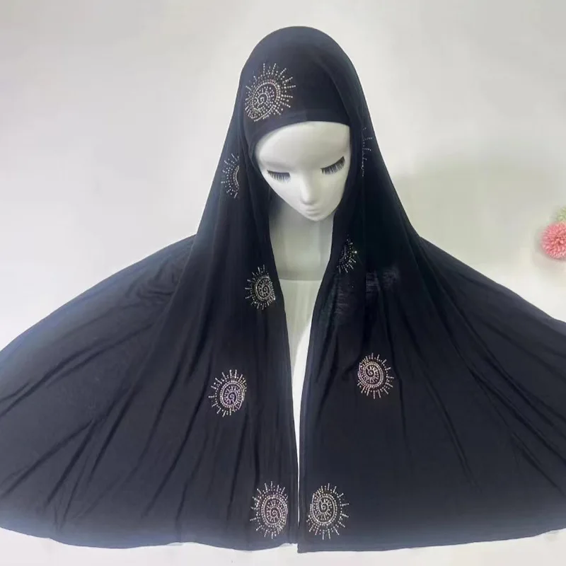 Custom hijab solid color shiny hot drilling craft skin-friendly breathable autumn Muslim new long scarf eid hijab abayas hijab