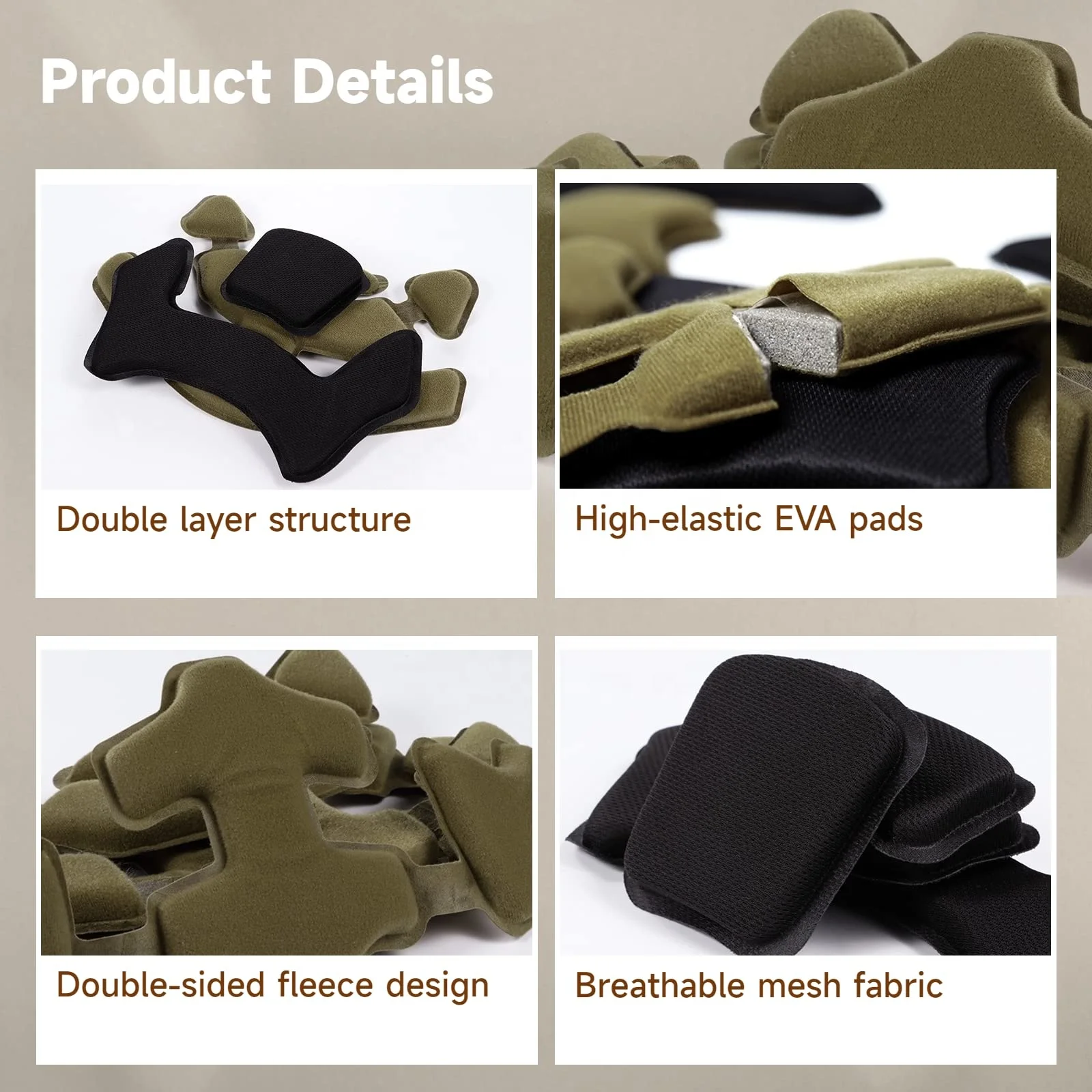 Comfortable Dual Layer Memory Foam Helmet Pad Absorbent Breathable Removable EVA Helmet Padding