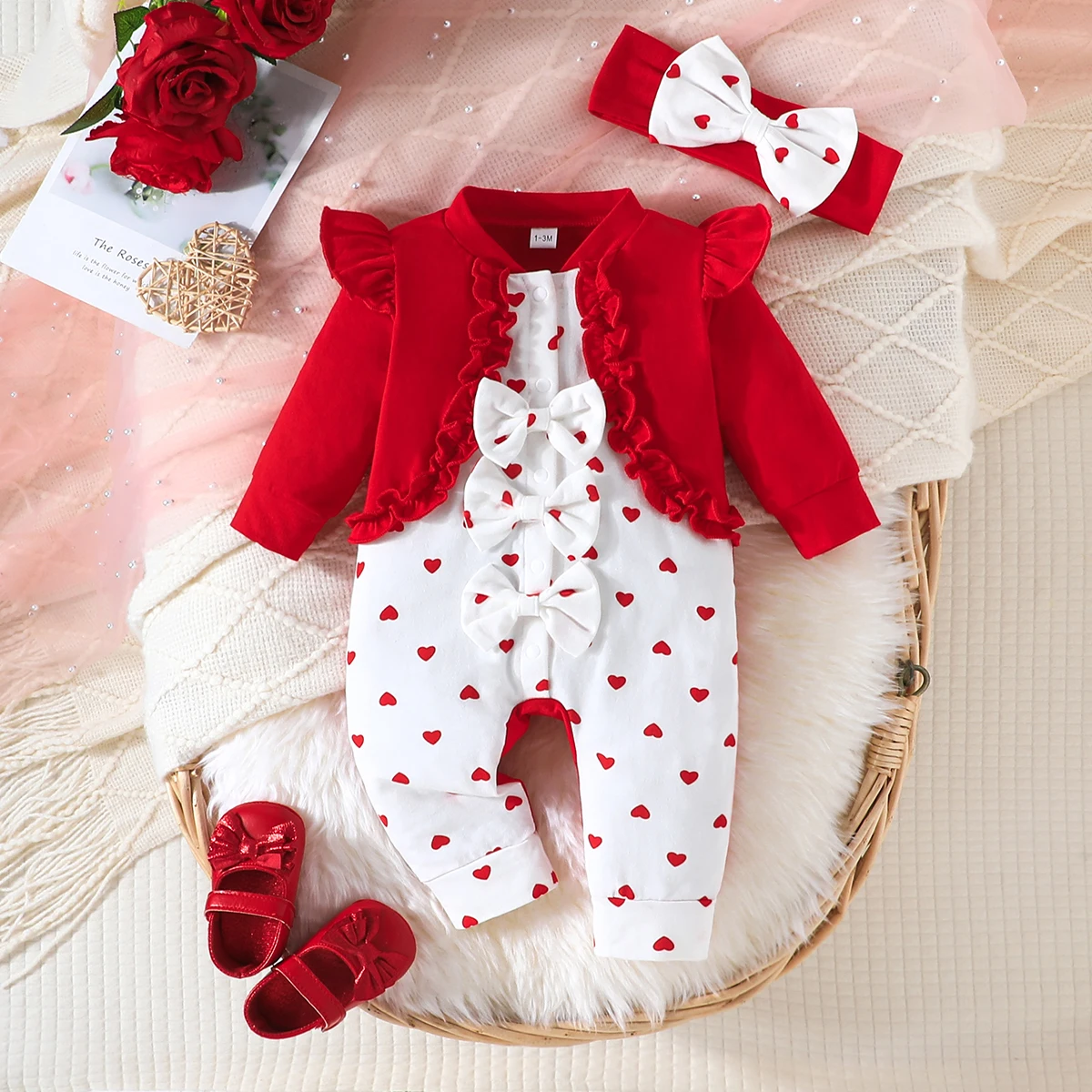 1-18 months female newborn color matching long-sleeved onesie cute bow girl onesie crawling suit