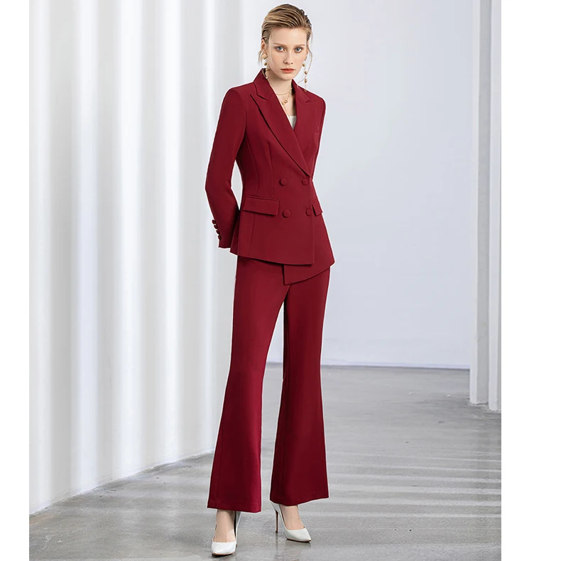 Plus Size Christmas Red Formal Women Blazers Formal Western Ladies Office Wear Pants Suit for Fat Women