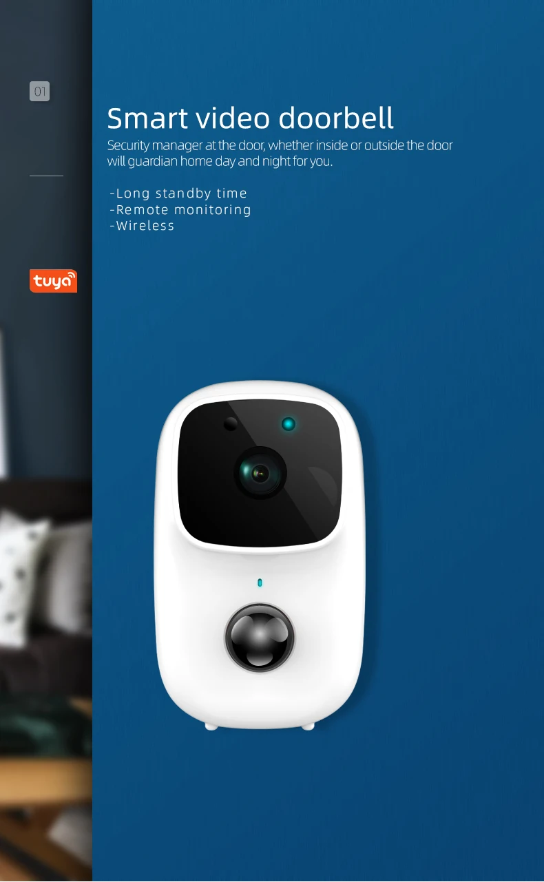 Домашнее видео умный дверной звонок с Wi-Fi беспроводной Tuya 1080p кольцевая