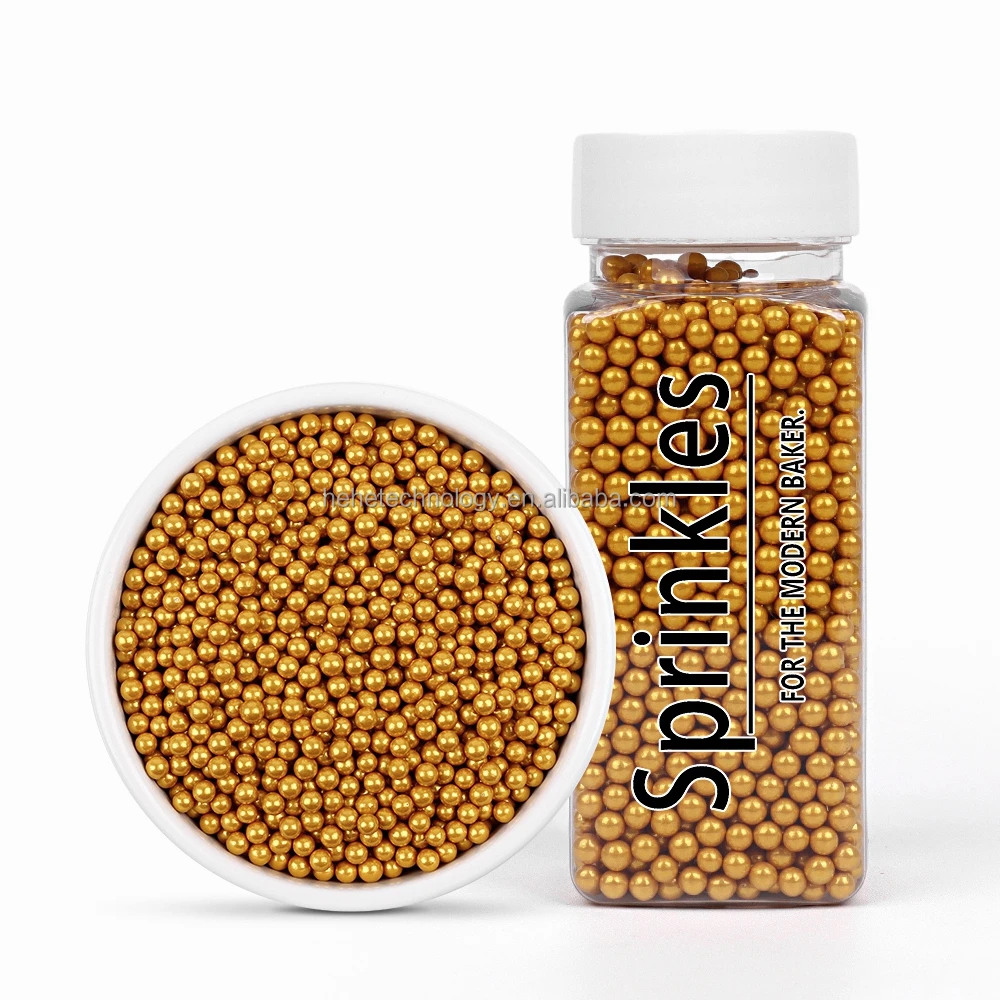 4mm Edibles Solid Gold Beads Bakery Decoration Ingredients Sugar Pearl Sprinkles Edible Gold Cake Sprinkles for Cake Decorating