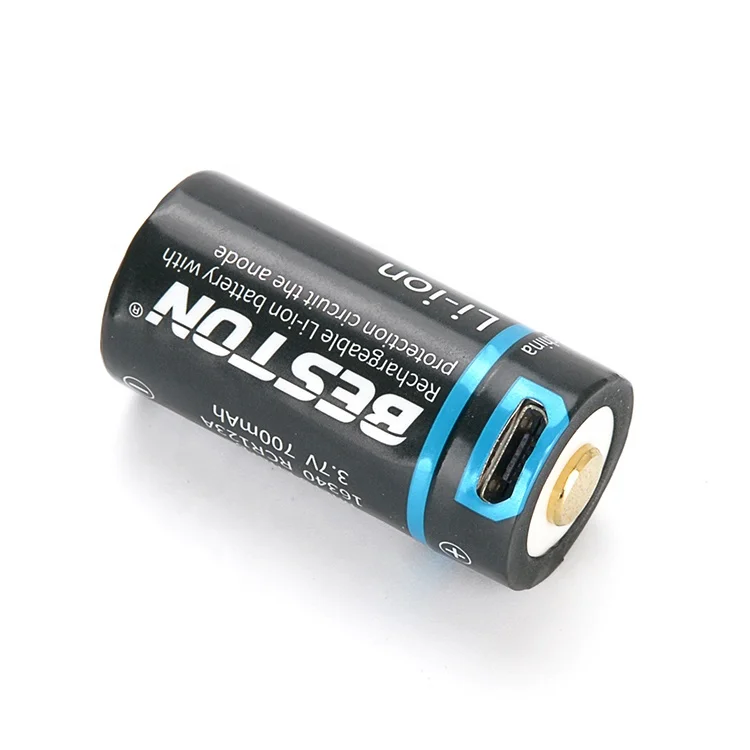 
Micro USB Charge RCR123A 2600mWh 3.7v 700mah 16340 Rechargeable Li-ion Battery with Protection Circuit 