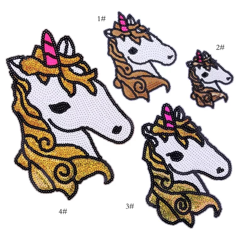4pcs / set cartoon Kirin gold sequin sewing ironing patch jeans jacket Unicorn DIY Sequin Decal