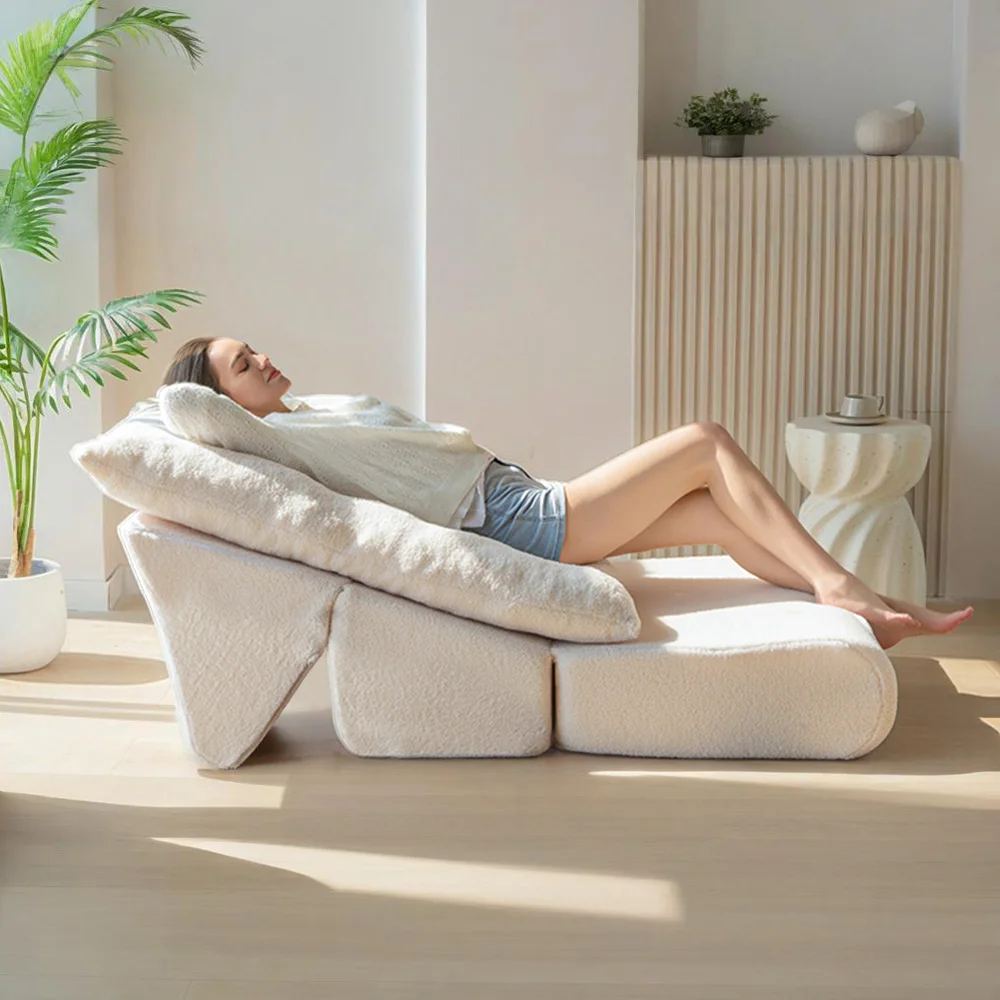 Portable Folding Sofa Bed Convertible Chair with Back Support Boucle Floor Couch for Living Room Fold out Couch Bench