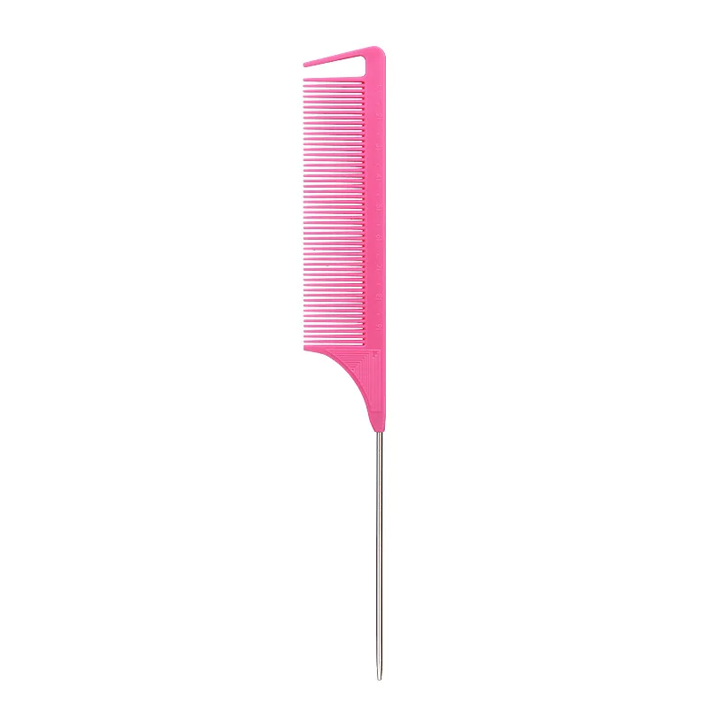 Hot Customized Private Label Pink Hair Tinting Parting Comb Salon Styling Metal Pin Rat Tail Carbon Comb for Women