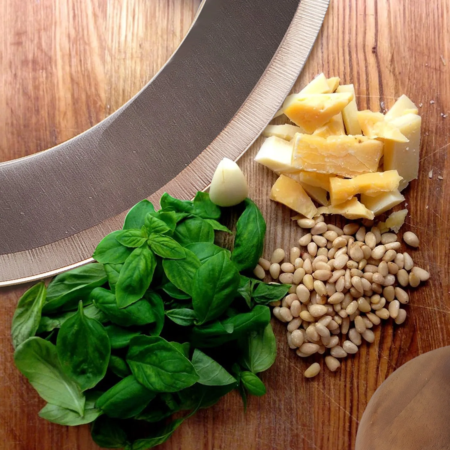 Double Blade Chopping Knife Pizza Cutter Rocker Knife with Stand Salad Chopper Mincing Knife Stainless Steel