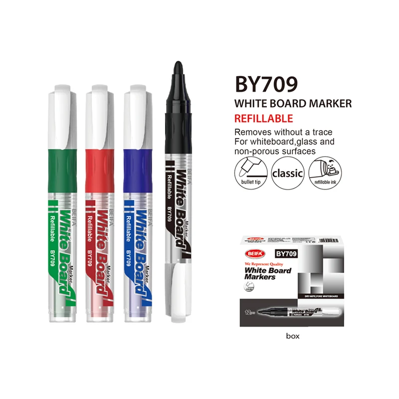 BEIFA BY709 Bullet Tip Barrel Knurling Printable Textile Marker Pen Whiteboard-marke Refillable Whiteboard Marker
