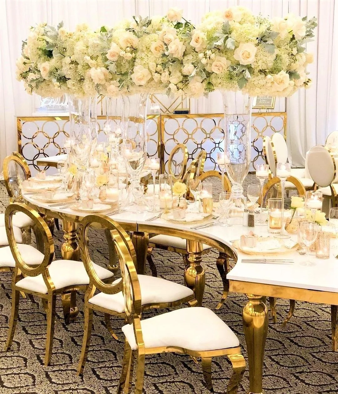 Modern 1-Piece Stainless Steel Luxury Wedding Banquet Table Outdoor Event Half-Round Table Serpentine Design MDF Luxury