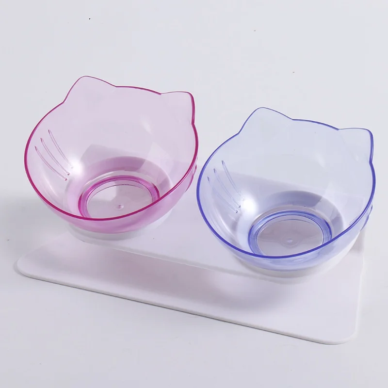 15° Tilted Transparent Raised Cat Food Water Feeding Bowls Pet Bowl Feeder with Stand
