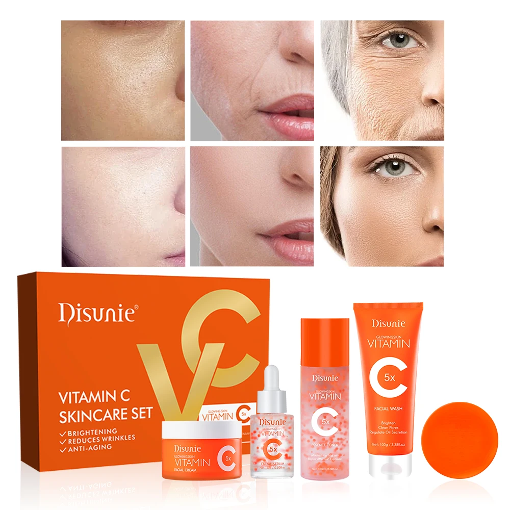 5 Pieces Vitamin C Brightening Skin Care Set With Collagen Anti Aging Anti-wrinkle Whitening Facial Skin Care Products Set