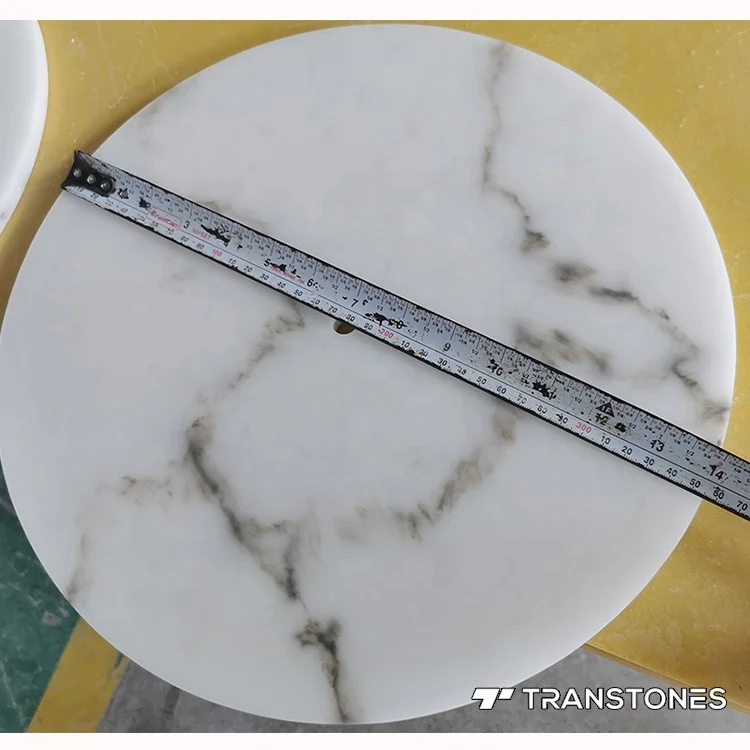 Round Alabaster Disk Faux White Quartz Stone 4mm Thin Ceiling Tiles Backlit Artificial Stone Waterproof