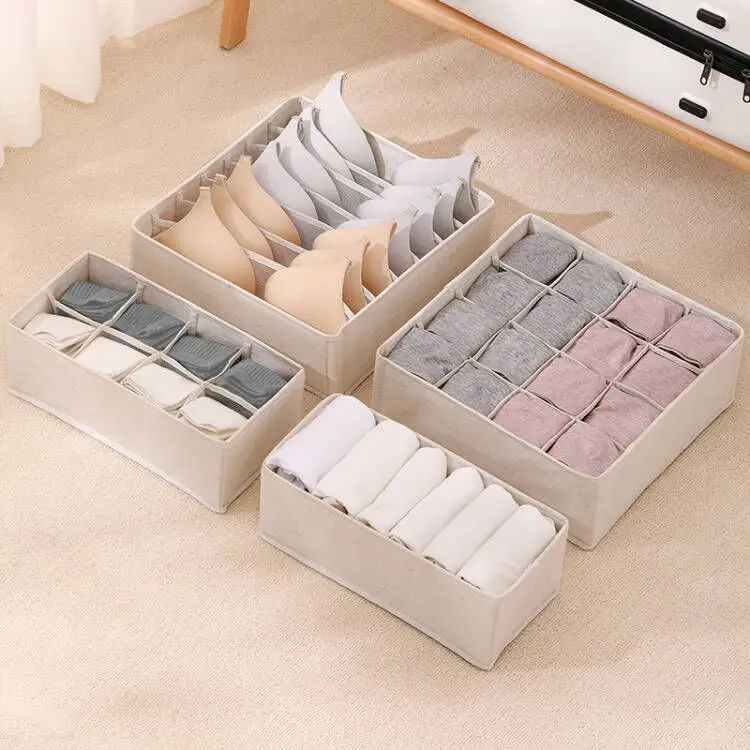 4 Pack Foldable Underwear and Bras Drawer Organizers Fabric Closet Dresser Drawers Organizers Clothing Storage Organizers Box