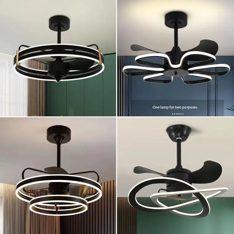Home Decorative Ceiling Fan Light Led Wind Speed Four Blades Remote Control Metal Golden Black Ceiling Fan With Light