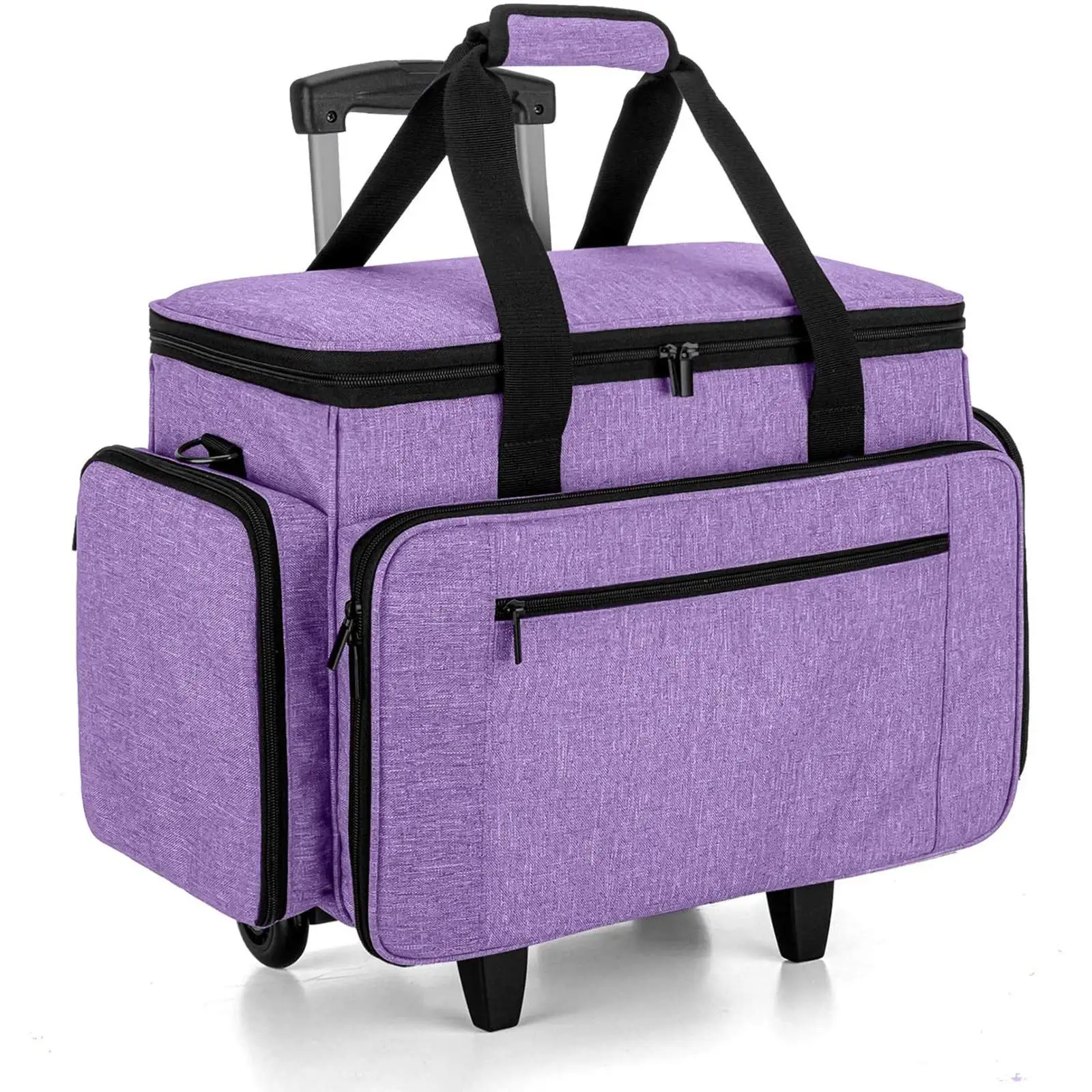 Removable Trolley Rolling Sewing Machine Tote with Bottom Pad Portable Handbag Case