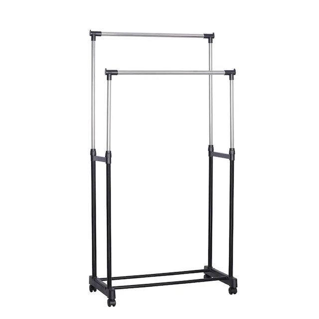 CUSTOM OEM Height Adjustable Clothes Rack with Lockable Wheels for Clothes Belts Shoes Easy Assemble Double Hanging Garment Rack
