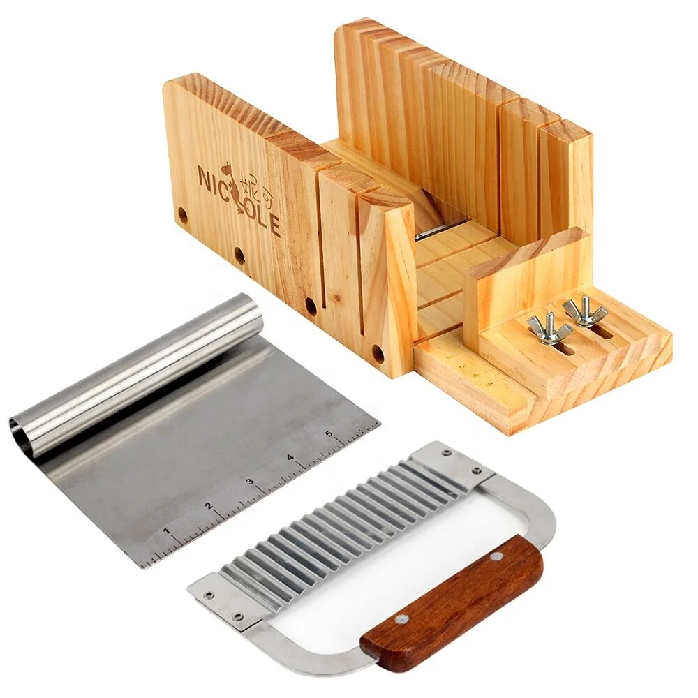 Nicole Soap Cutter Tools Set-3 Multifunction Adjustable Wood Loaf Cutting Box Stainless Steel Wavy & Straight Blade