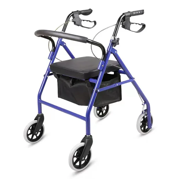 Height Adjustable Handicapped Four Wheels Aluminum Folding Rollator Walker With Seat